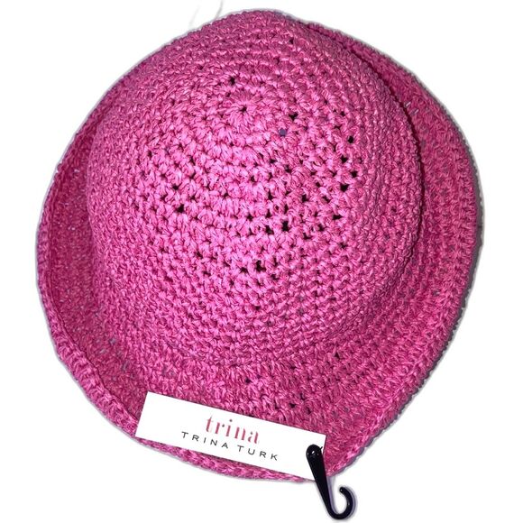 TRINA TURK Woven Hot Pink Straw Crochet Bucket Hat Womens One Size Fits Most main image 9